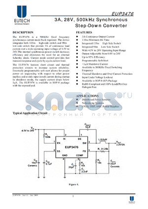 EUP3476 datasheet - 3A, 28V, 500kHz Synchronous Step-Down Converter