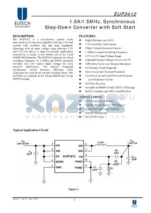 EUP3412 datasheet - 1.5A/1.5MHz, Synchronous Step-Down Converter with Soft Start