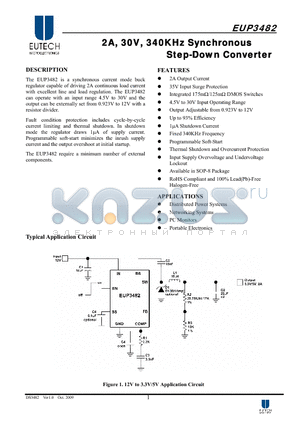 EUP3482 datasheet - 2A, 30V, 340KHz Synchronous Step-Down Converter