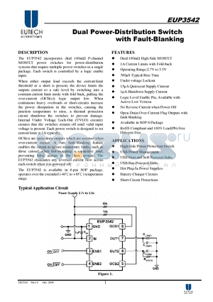 EUP3542 datasheet - Dual Power-Distribution Switch with Fault-Blanking