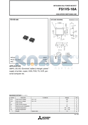 FS1VS-18A datasheet - Nch POWER MOSFET HIGH-SPEED SWITCHING USE