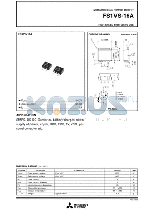 FS1VS-16A datasheet - HIGH-SPEED SWITCHING USE