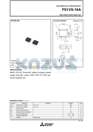 FS1VS-16A datasheet - Nch POWER MOSFET HIGH-SPEED SWITCHING USE