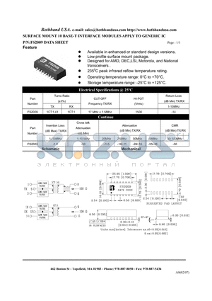 FS2009 datasheet - SURFACE MOUNT 10 BASE-T INTERFACE MODULES APPLY TO GENERIC IC