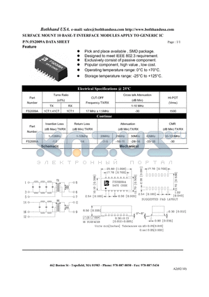 FS2009A_1 datasheet - SURFACE MOUNT 10 BASE-T INTERFACE MODULES APPLY TO GENERIC IC