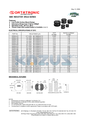 DR334-124 datasheet - SMD INDUCTOR