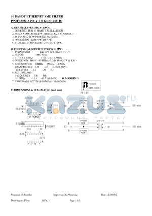 FS2022 datasheet - 10 BASE-T ETHERNET SMD FILTER
