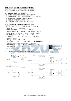 FS2022B-2 datasheet - 10 BASE-T ETHERNET SMD FILTER