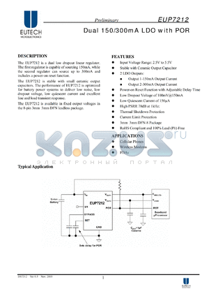 EUP7212-33/18JIR1 datasheet - Dual 150/300mA LDO with POR