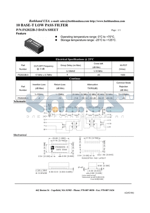 FS2022B-3 datasheet - 10 BASE-T LOW PASS FILTER