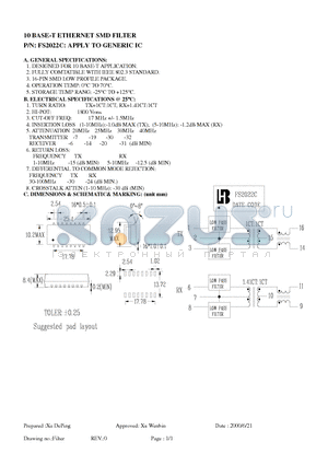 FS2022C datasheet - 10 BASE-T ETHERNET SMD FILTER