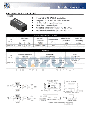 FS2022BLF datasheet - 10 BASE-T ETHERNET SMD FILTER APPLY TO GENERIC IC