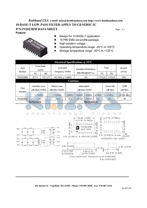 FS2023BM datasheet - 10 BASE-T LOW PASS FILTER APPLY TO GENERIC IC