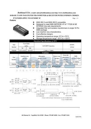 FS2028 datasheet - 10 BASE-T LOW PASS FILTER TRANSMITTER & RECEIVER WITH COMMON CHOKES