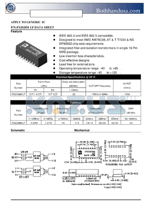 FS2028MLF datasheet - 10 BASE-T LOW PASS FILTER TRANSMITTER & RECEIVER WITH COMMON CHOKES