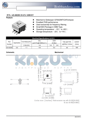 AD-0028S datasheet - ADSL FREQUENCY FILTER INDUCTORS