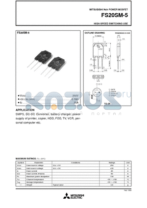 FS20SM-5 datasheet - Nch POWER MOSFET HIGH-SPEED SWITCHING USE