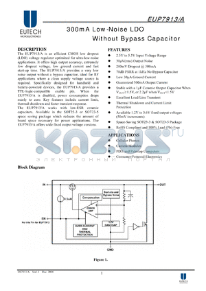 EUP7913 datasheet - 300mA Low-Noise LDO Without Bypass Capacitor