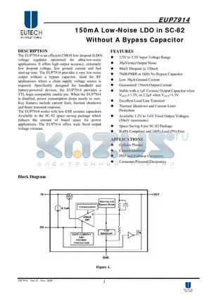 EUP7914 datasheet - 150mA Low-Noise LDO in SC-82 Without A Bypass Capacitor