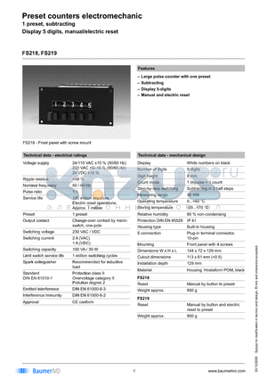 FS218.550BA3B datasheet - Preset counters electromechanic