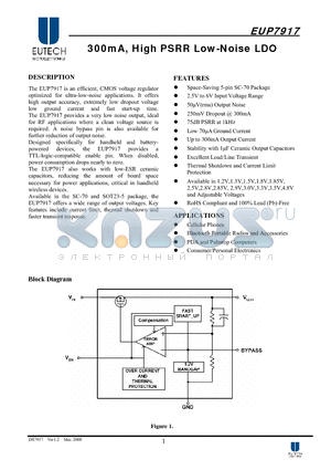 EUP7917-15NIR1 datasheet - 300mA, High PSRR Low-Noise LDO