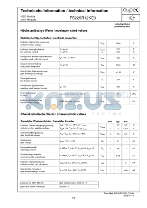 FS225R12KE3 datasheet - IGBT-Modules