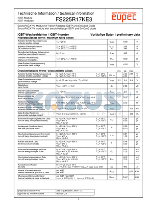 FS225R17KE3 datasheet - EconoPACK module with trench/fieldstop IGBT and EmCon3 diode