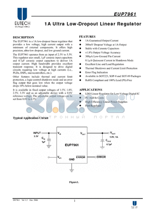 EUP7961-15BIR1 datasheet - 1A Ultra Low-Dropout Linear Regulator