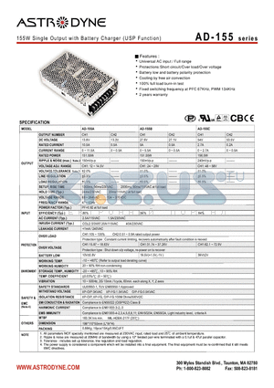 AD-155B datasheet - 155W Single Output with Battery Charger (USP Function)