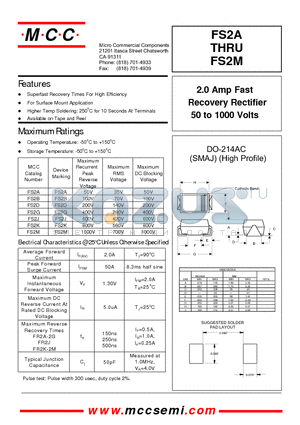 FS2A datasheet - 2.0 Amp Fast Recovery Rectifier 50 to 1000 Volts