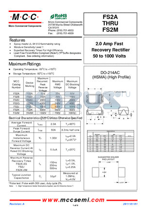 FS2A datasheet - 2.0 Amp Fast Recovery Rectifier 50 to 1000 Volts