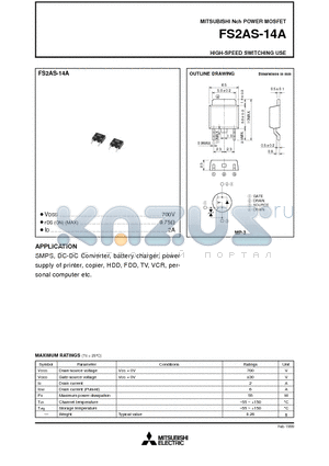 FS2AS-14A datasheet - Nch POWER MOSFET HIGH-SPEED SWITCHING USE