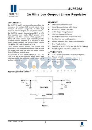 EUP7962-15KAIR1 datasheet - 2A Ultra Low-Dropout Linear Regulator