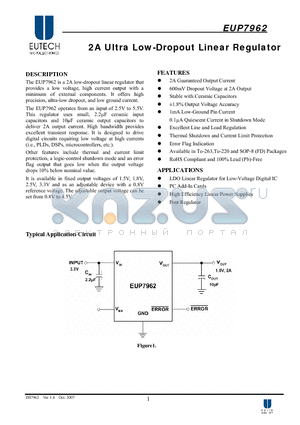 EUP7962-15KBIR1 datasheet - 2A Ultra Low-Dropout Linear Regulator