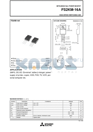 FS2KM-16A datasheet - Nch POWER MOSFET HIGH-SPEED SWITCHING USE