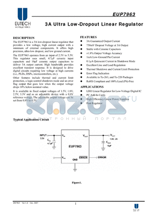 EUP7963 datasheet - 3A Ultra Low-Dropout Linear Regulator