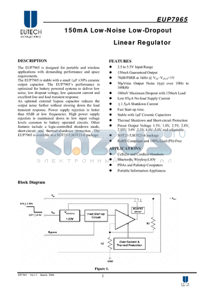 EUP7965-30VIR1 datasheet - 150mA Low-Noise Low-Dropout Linear Regulator