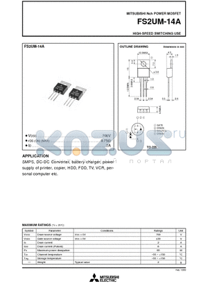 FS2UM-14A datasheet - Nch POWER MOSFET HIGH-SPEED SWITCHING USE