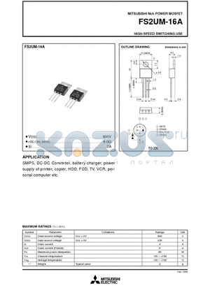 FS2UM-16A datasheet - Nch POWER MOSFET HIGH-SPEED SWITCHING USE