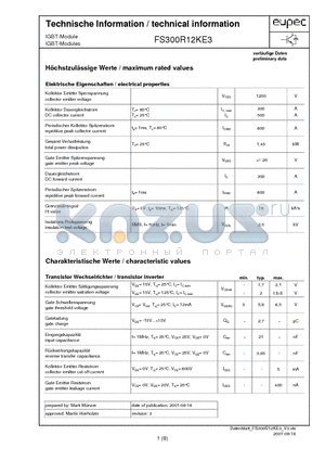 FS300R12KE3 datasheet - Technische Information / technical information