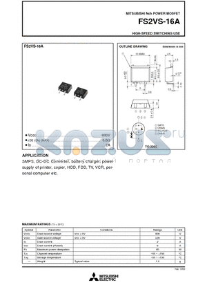 FS2VS-16A datasheet - Nch POWER MOSFET HIGH-SPEED SWITCHING USE