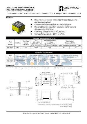 AD-2522S datasheet - ADSL LINE TRANSFORMER