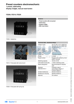 FS304.550AA9B datasheet - Preset counters electromechanic