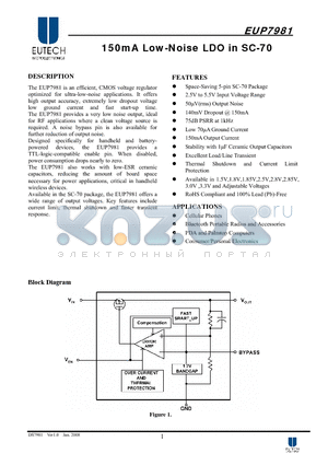 EUP7981-30NIR1 datasheet - 150mA Low-Noise LDO in SC-70