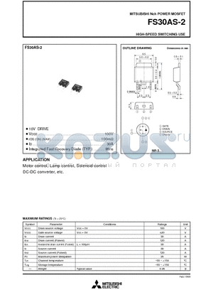 FS30AS-2 datasheet - Nch POWER MOSFET HIGH-SPEED SWITCHING USE