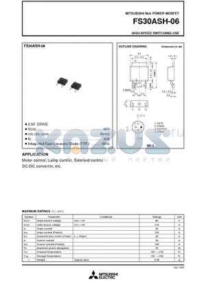 FS30ASH-06 datasheet - Nch POWER MOSFET HIGH-SPEED SWITCHING USE