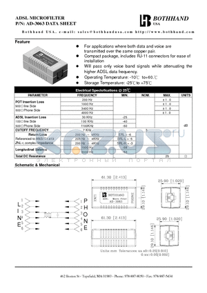 AD-3063 datasheet - ADSL MICROFILTER