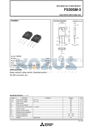 FS30SM-3 datasheet - Nch POWER MOSFET HIGH-SPEED SWITCHING USE