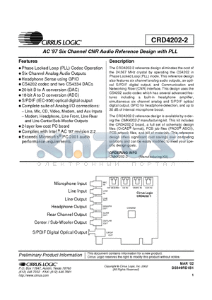 CRD4202-2 datasheet - AC 97 Six Channel CNR Audio Reference Design with PLL