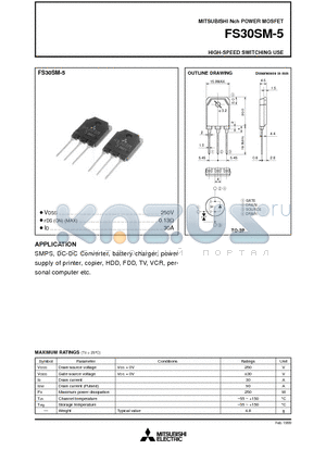 FS30SM-5 datasheet - Nch POWER MOSFET HIGH-SPEED SWITCHING USE